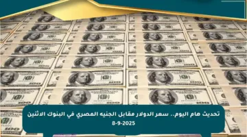 تحديث هام اليوم.. سعر الدولار مقابل الجنيه المصري في البنوك الاثنين 8-9-2025